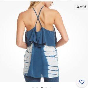 Chaser-NWT silk ruffle halter cross back cami